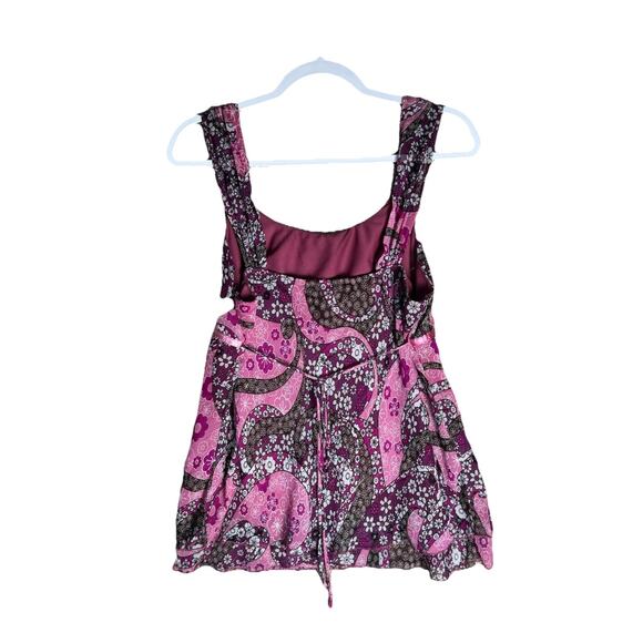 Y2K Fairy Grunge Boho Paisley Floral Tank Top Sz L Sheer Overlay Retro Ribbon - Picture 2 of 6